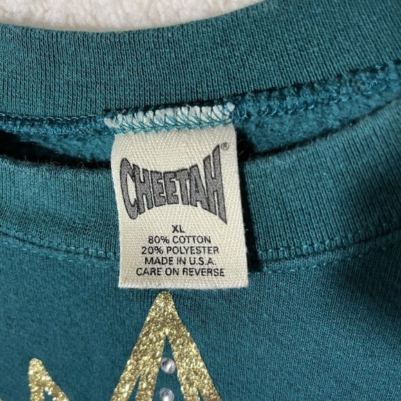 Vintage Cheetah Sweatshirt XL Green Graphic Logo Queen Princess 1990s Made USA - Picture 5 of 8